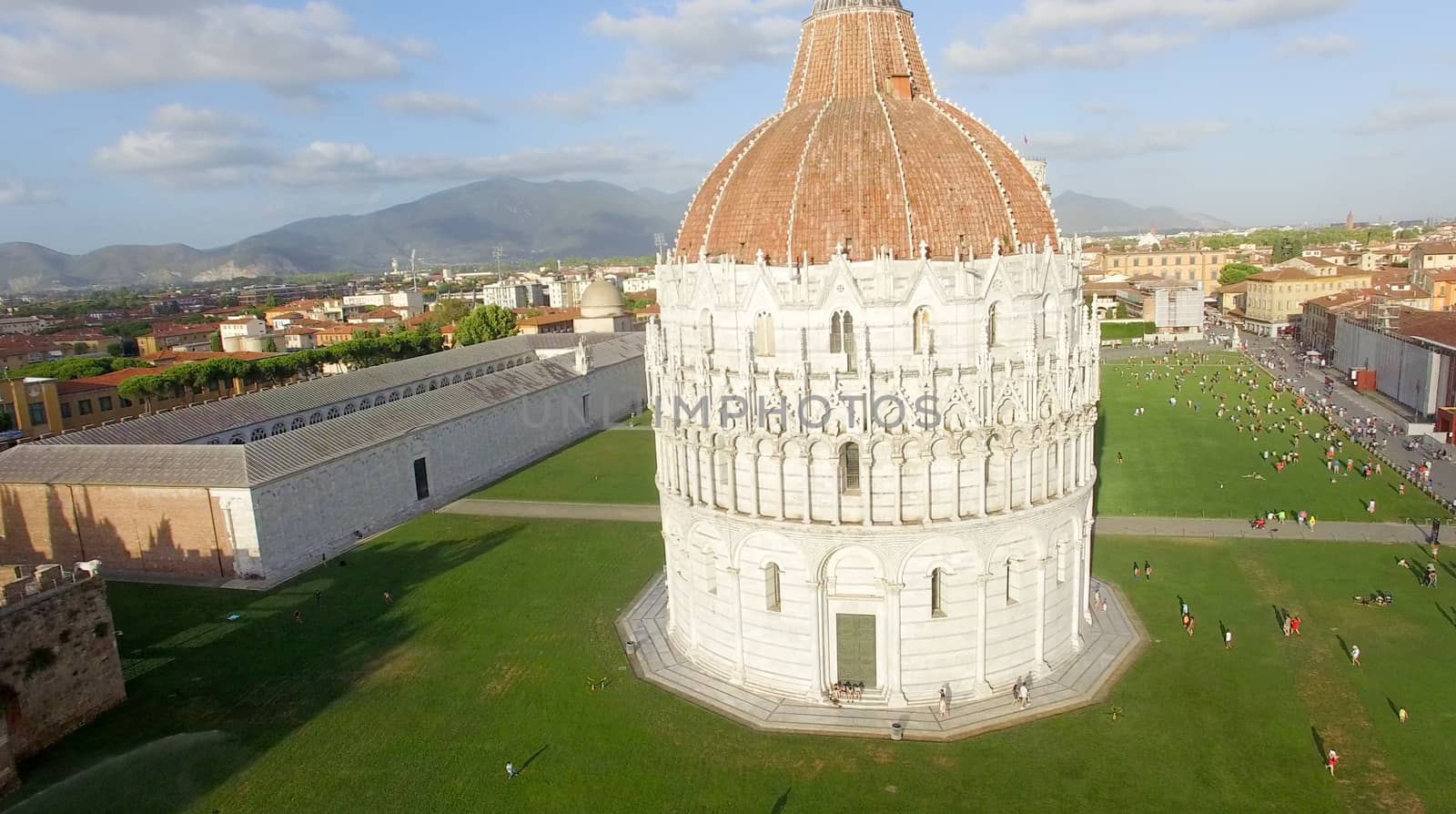 Square of Miracles, Pisa. Wonderful aerial view at summer sunset.