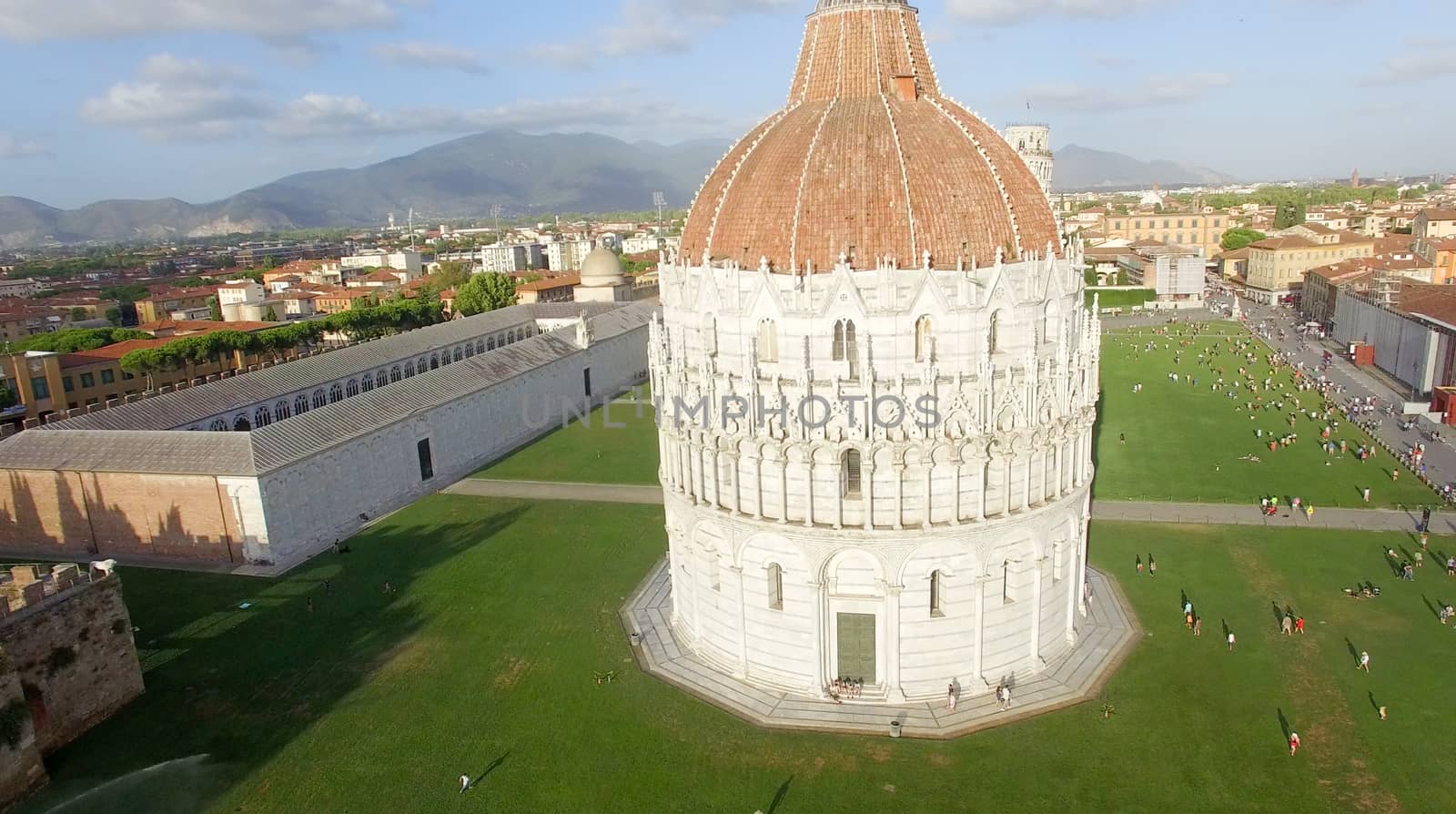 Pisa, Italy. Stunning aerial view of city skyline at dusk by jovannig