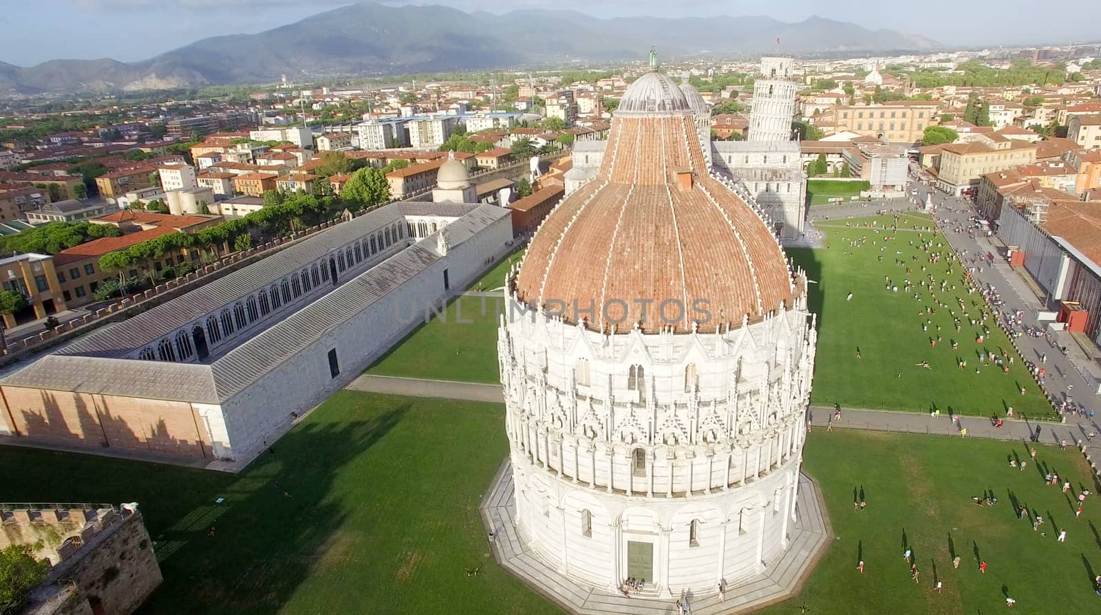 Square of Miracles, Pisa. Wonderful aerial view at summer sunset.