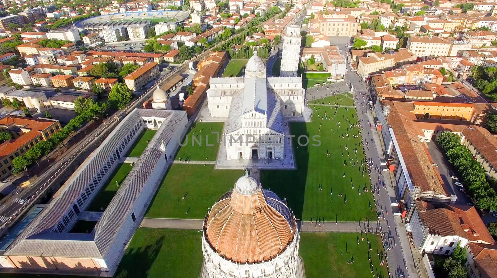 Pisa, Italy. Stunning aerial view of city skyline at dusk by jovannig