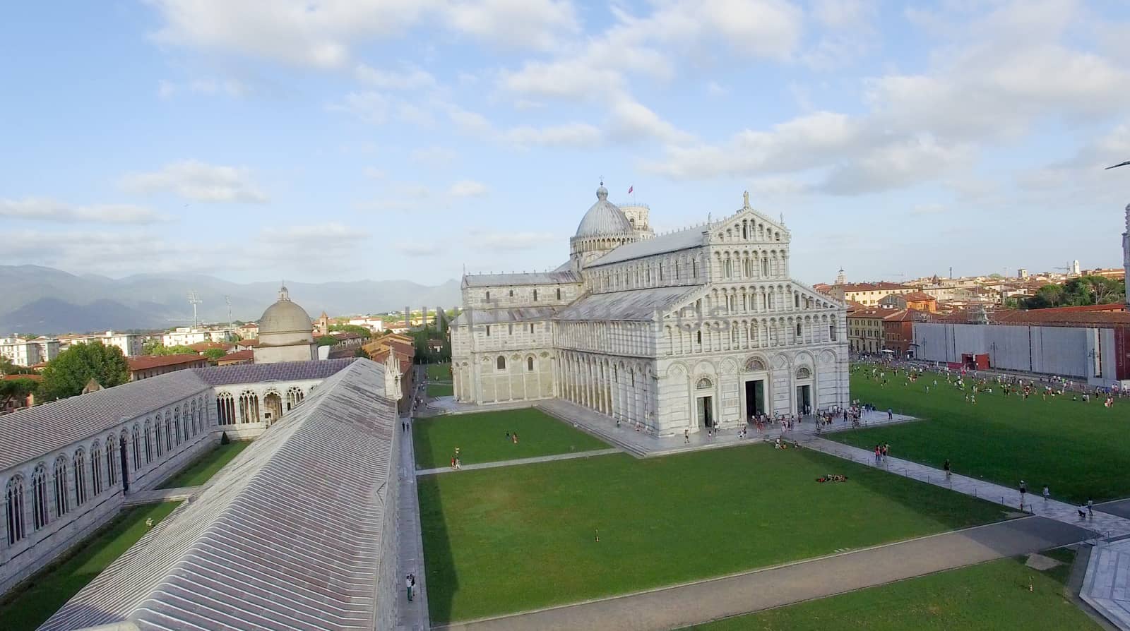 Pisa, Italy. Stunning aerial view of city skyline at dusk.