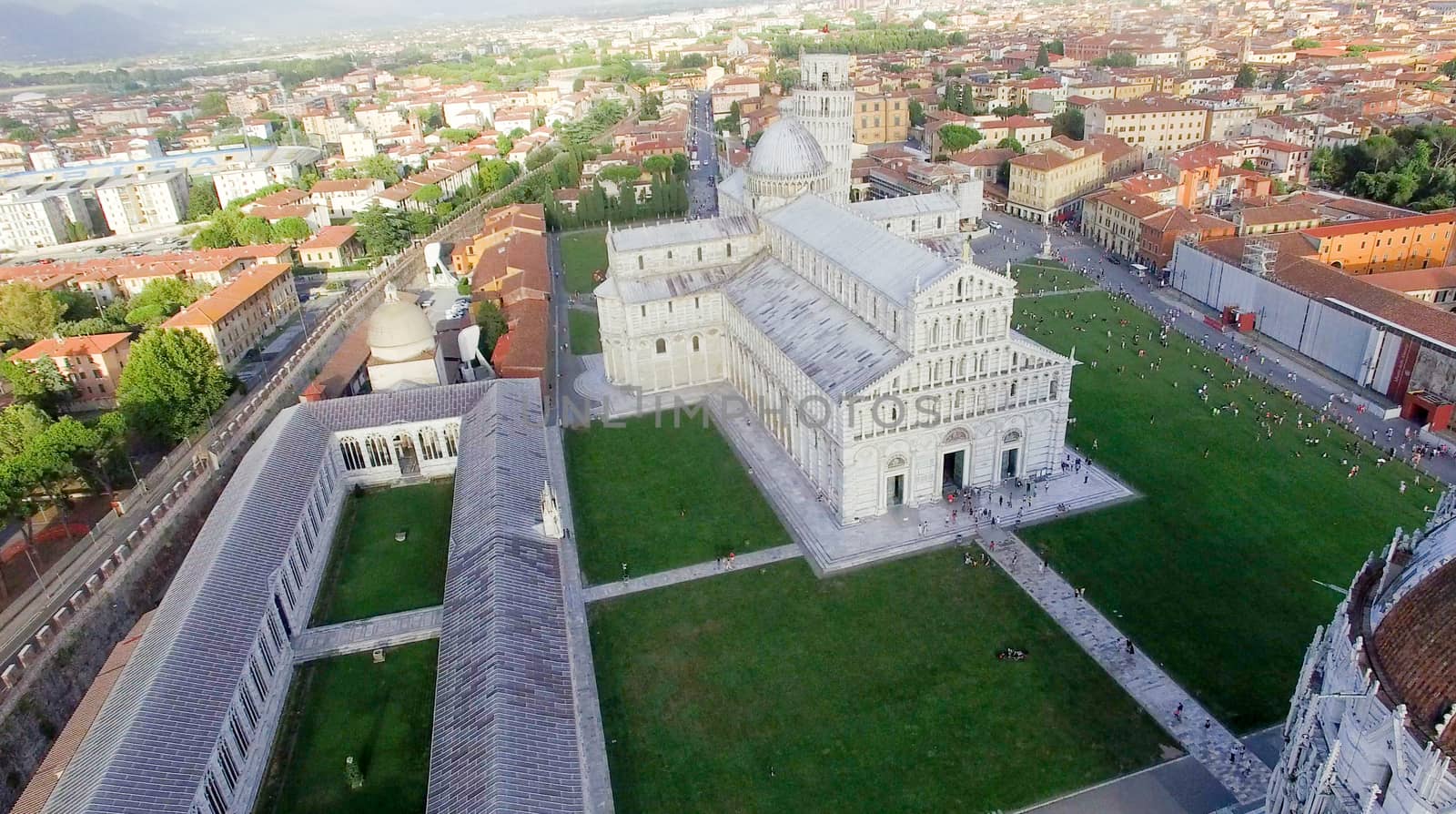 Square of Miracles, Pisa. Wonderful aerial view at summer sunset.