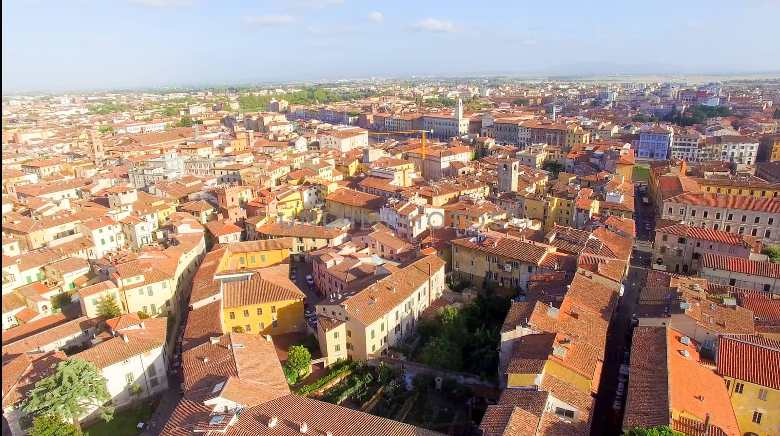 Pisa, Italy. Stunning aerial view of city skyline at dusk.