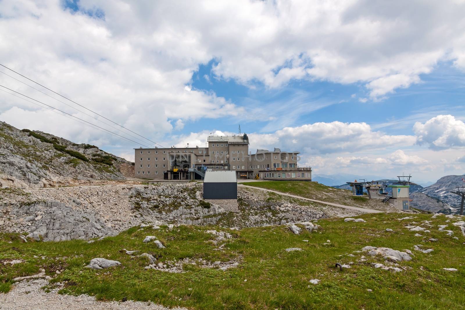 Obertraun, Austria - June 27, 2014: Summit station - on top of Dachstein mountains, a famous tourist destination of Salzburger Land for hikers.