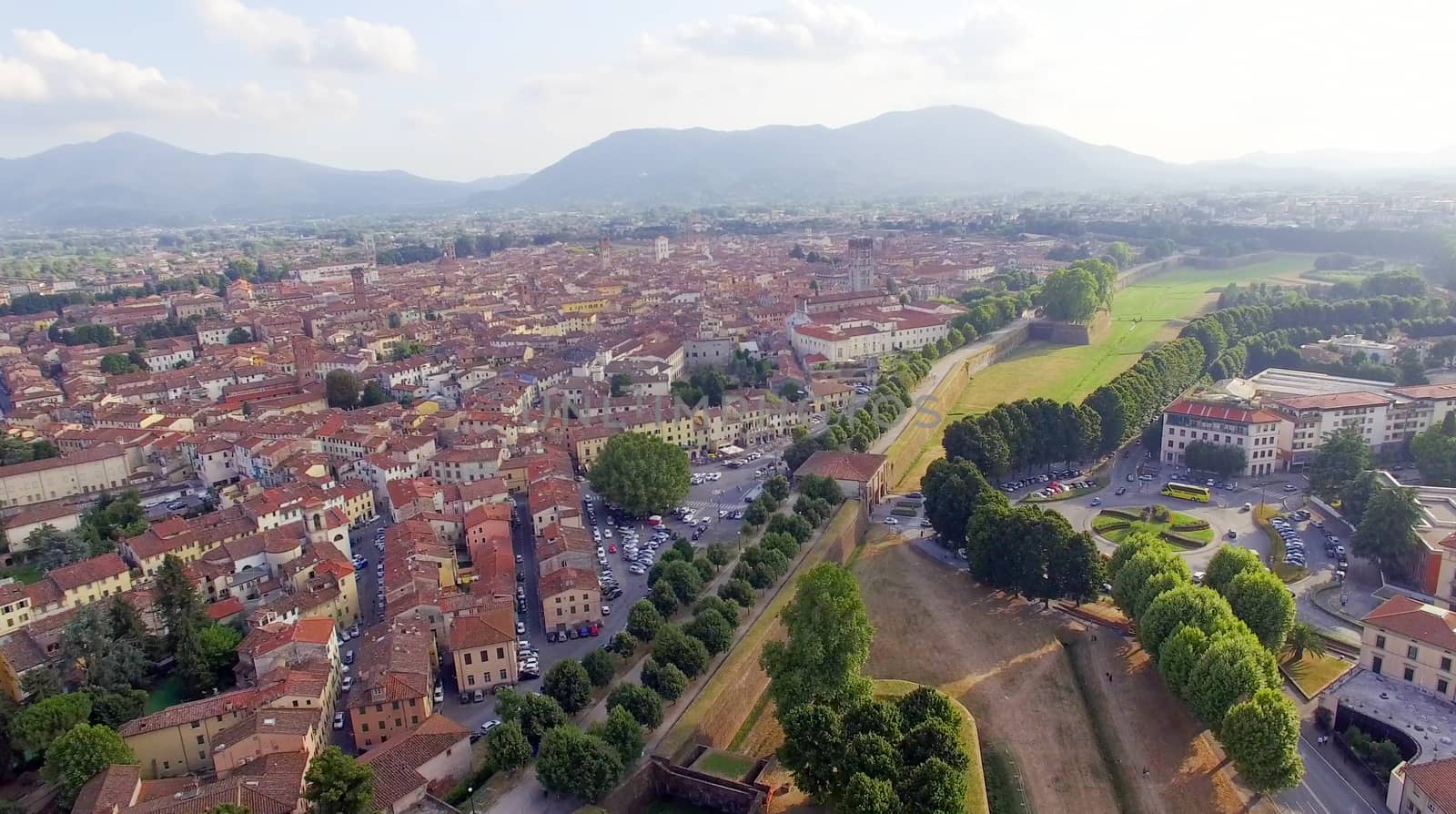 Lucca, Italy- City overhead view.