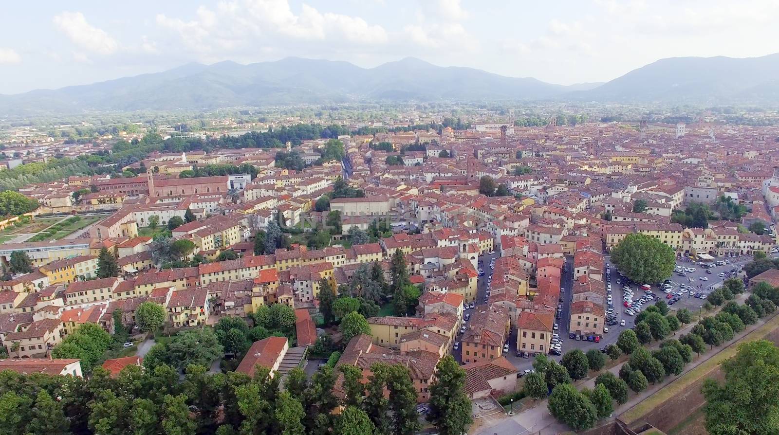 Aerial view of Lucca ancient town, Tuscany, Italy by jovannig