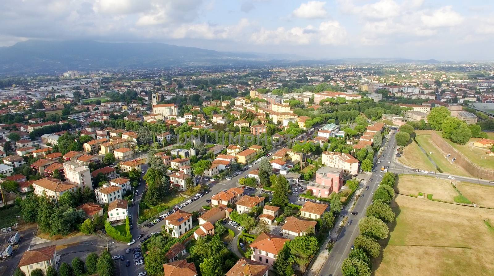 Lucca and surrounding countryside. Aerial view by jovannig