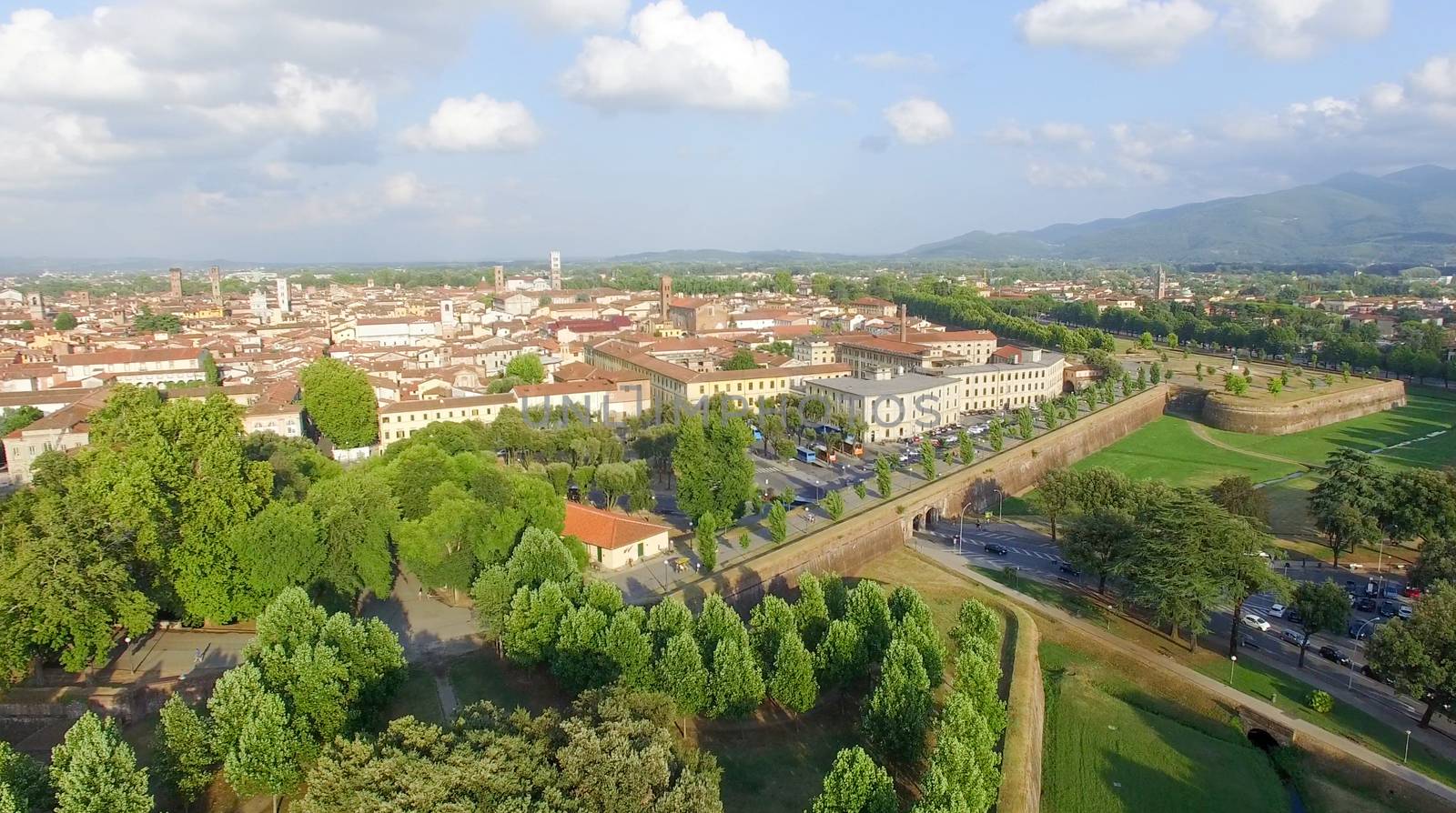 Aerial view of Lucca ancient city walls - Tuscany, Italy by jovannig