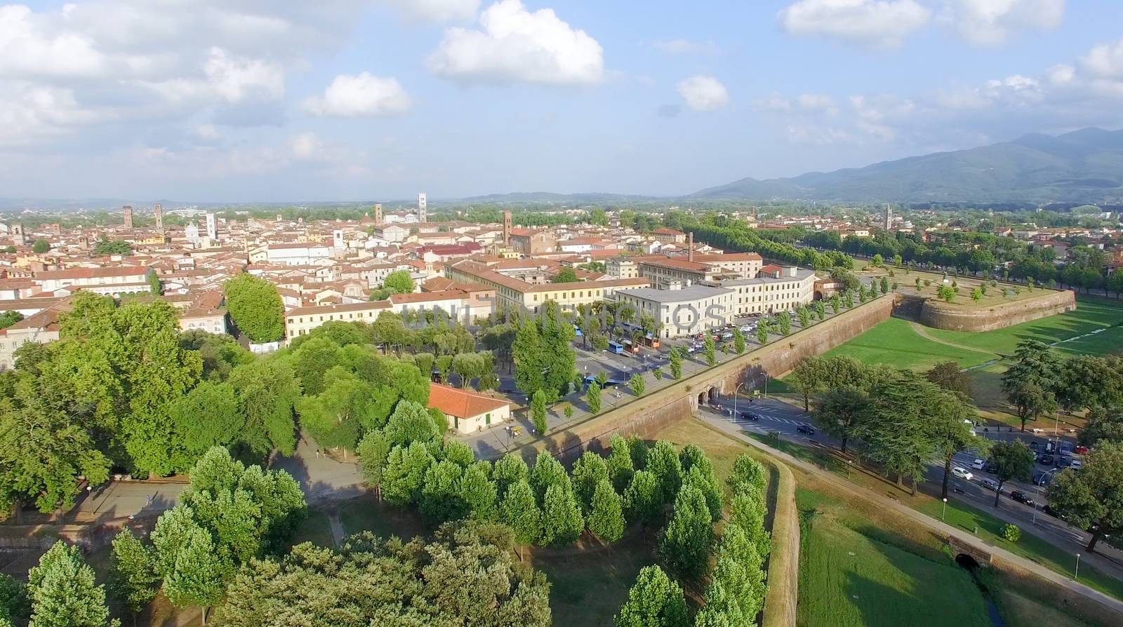 Lucca, Italy- City overhead view.