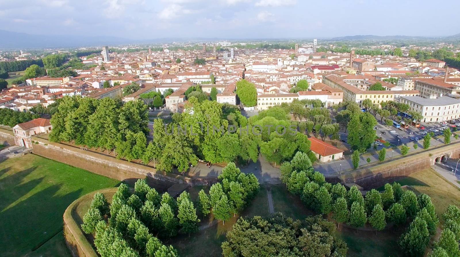 Aerial view of Lucca ancient city walls - Tuscany, Italy by jovannig