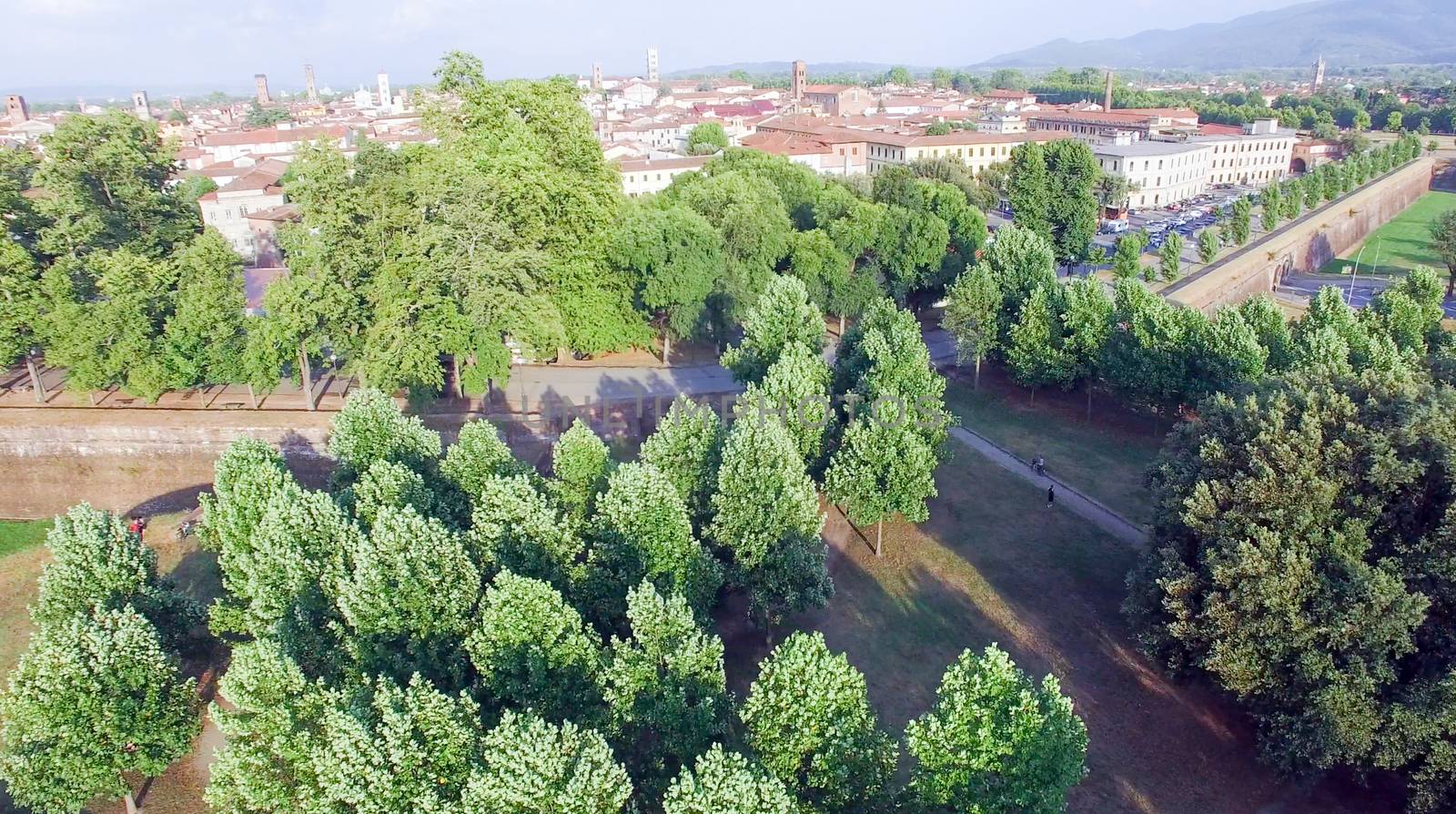 Aerial view of Lucca ancient city walls - Tuscany, Italy by jovannig