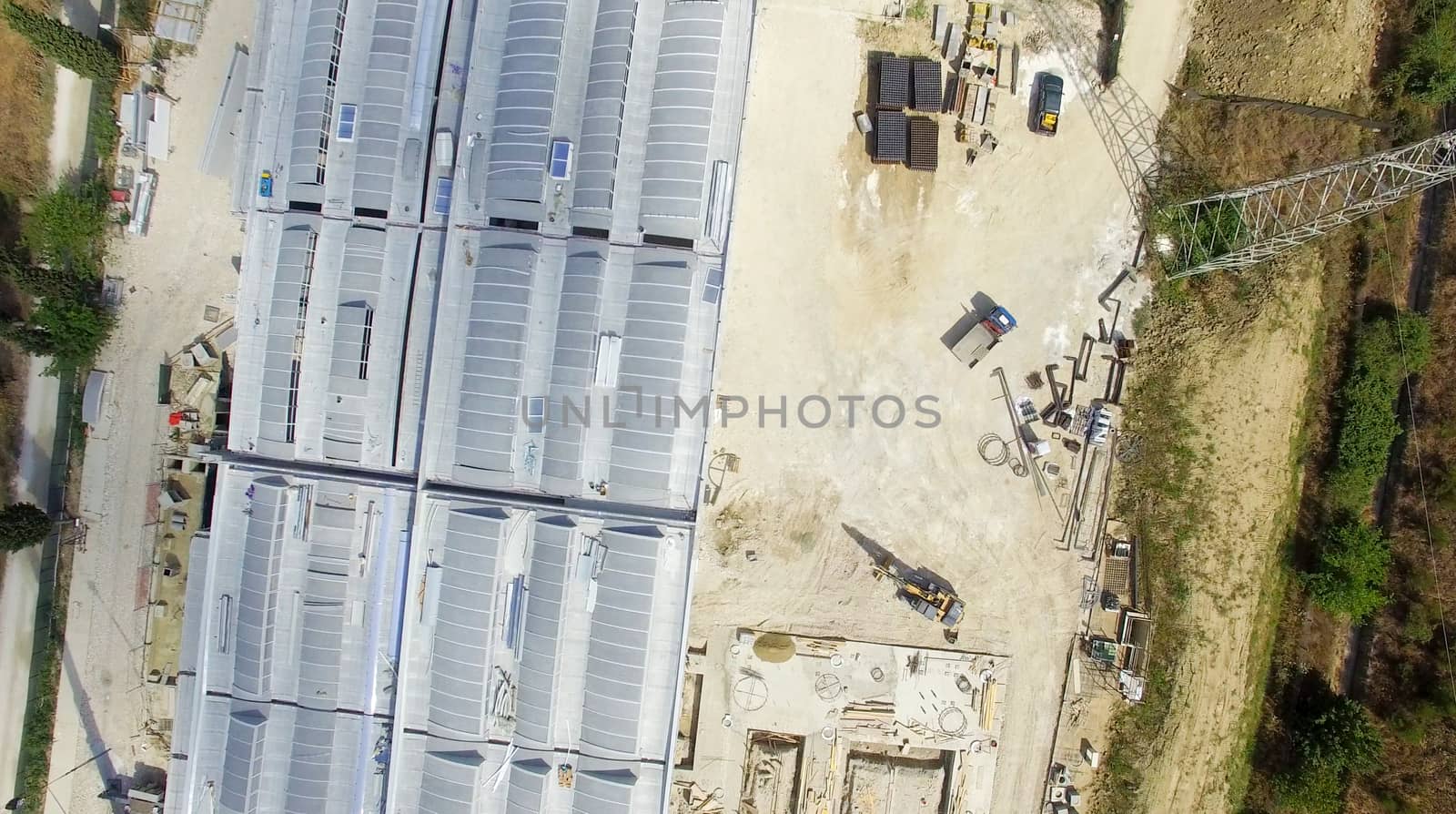 Aerial view of construction site.