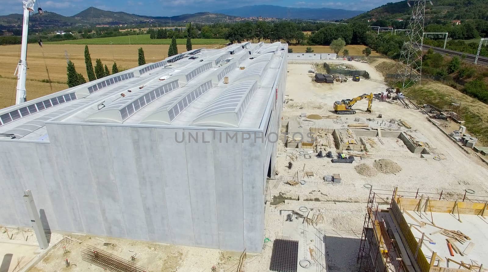 Aerial view of construction site.