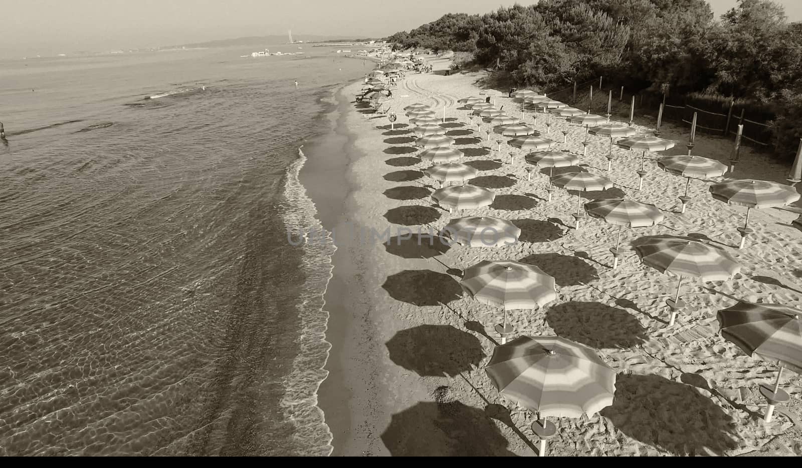 Beautiful beach in Tuscany. Overhead view.