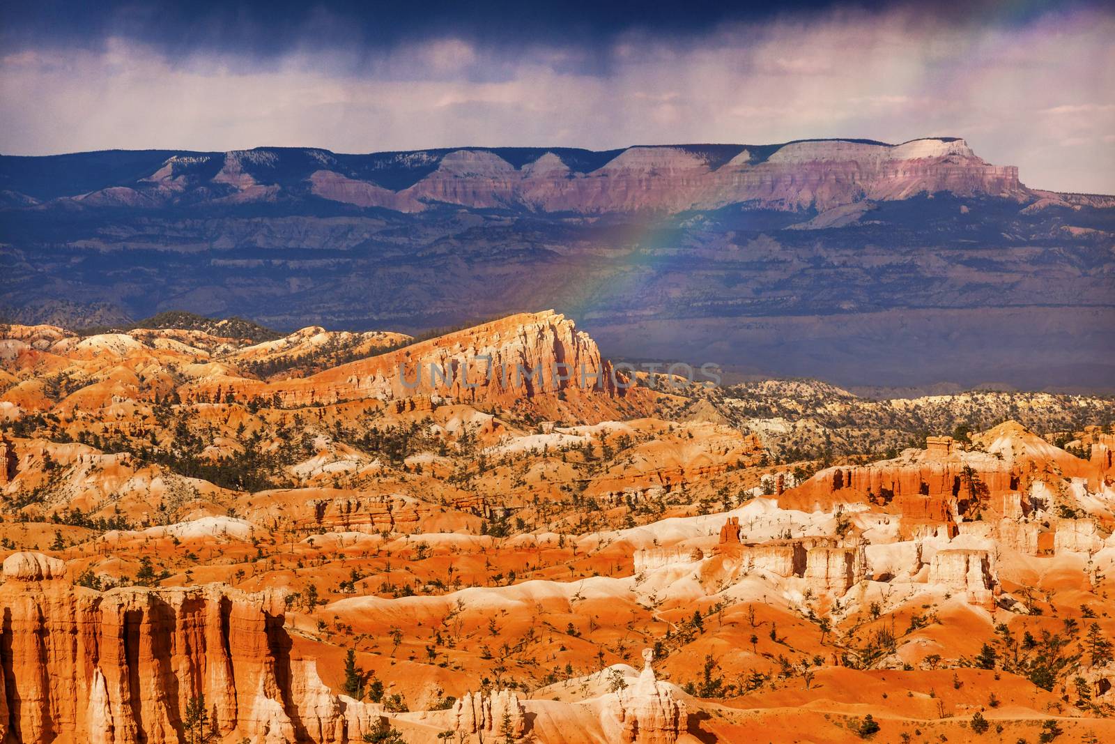 Rainbow Dark Clouds Storm Amphitheater Hoodoos Bryce Point Bryce Canyon National Park Utah 