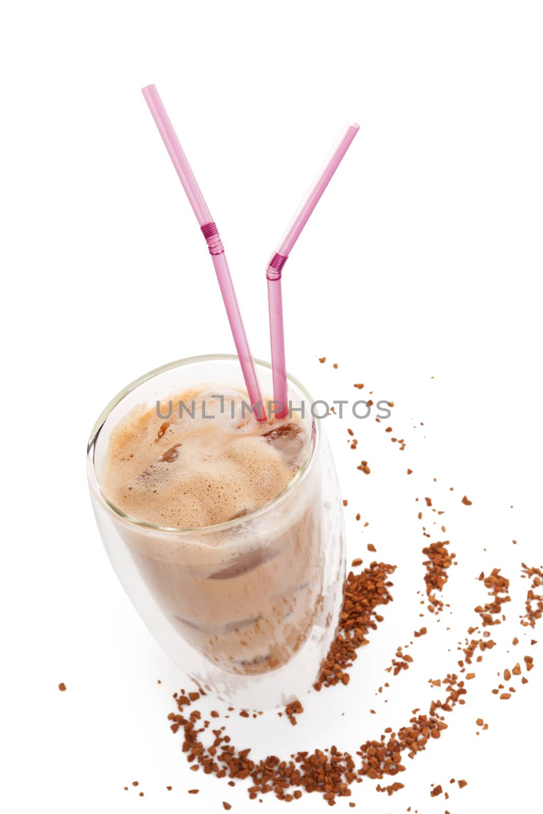 Delicious ice coffee on white background. Traditional coffee drinking.