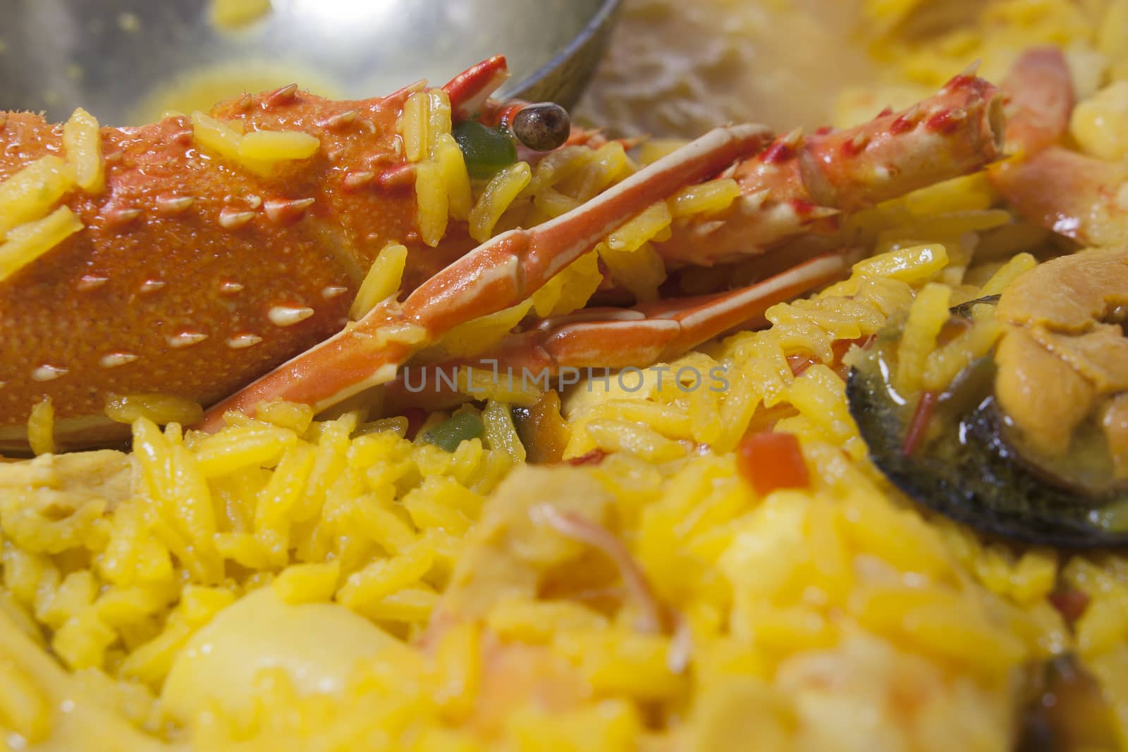 traditional spanish paella with shrimps