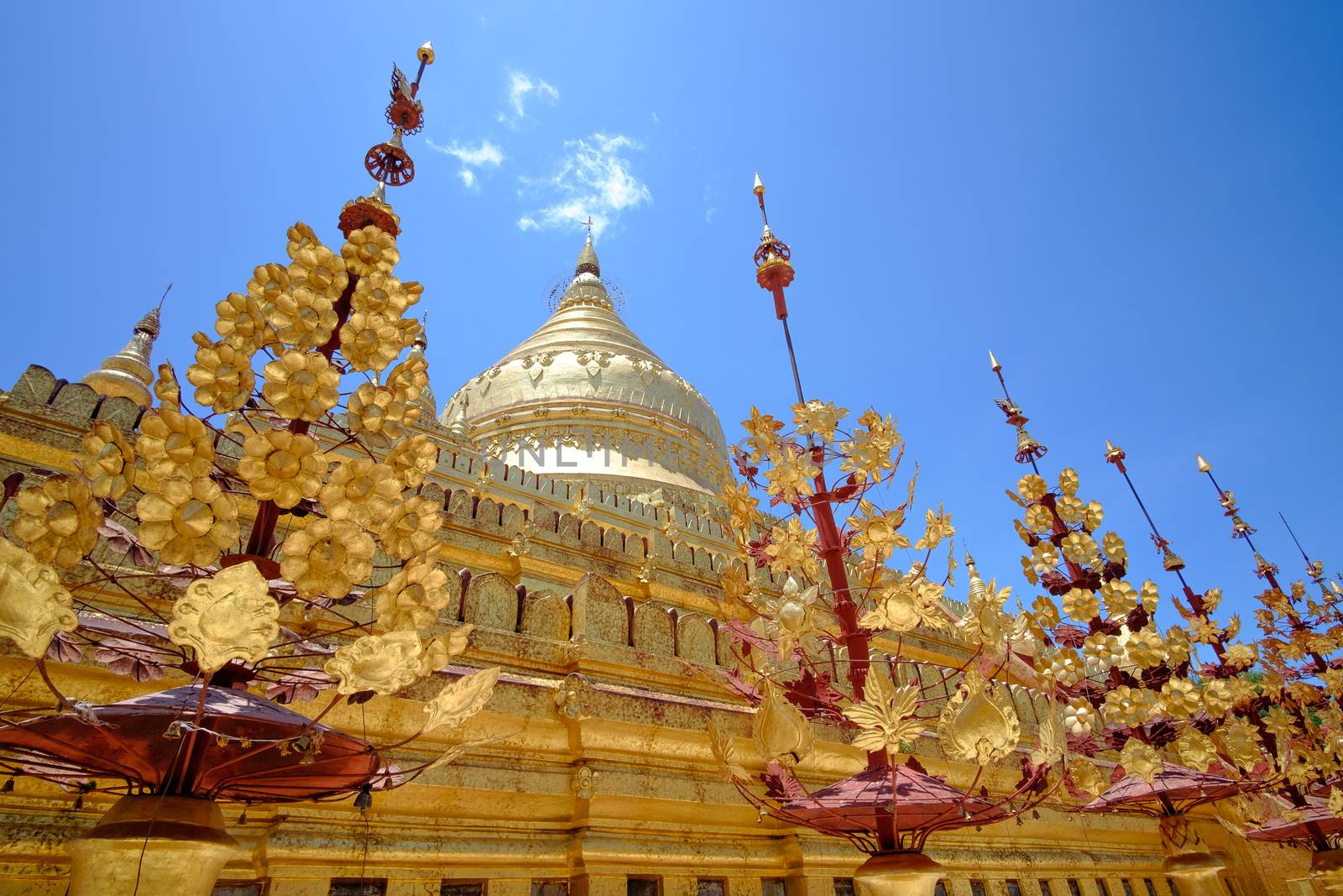 Scenic view of golden Shwezigon pagoda, Bagan, Myanmar by martinm303