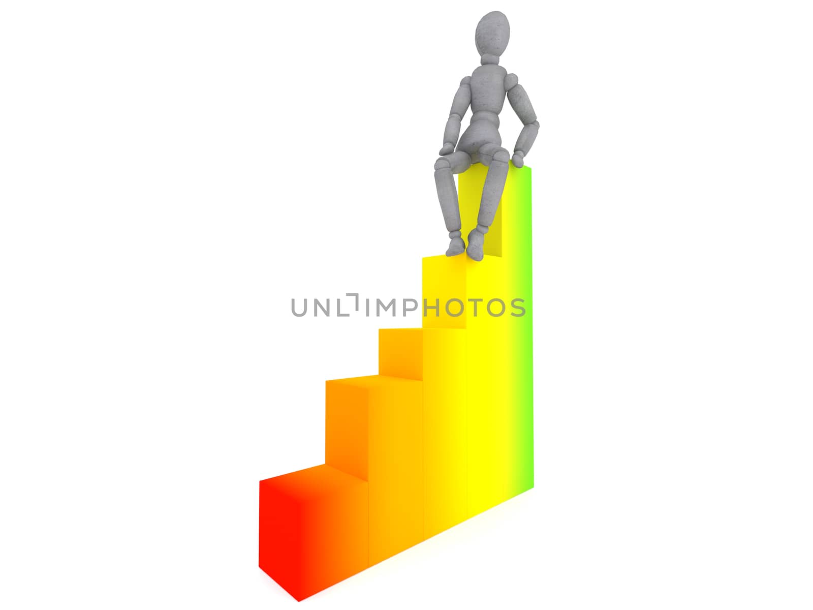 doll model sits on the highest point of the graph in a relaxed position
