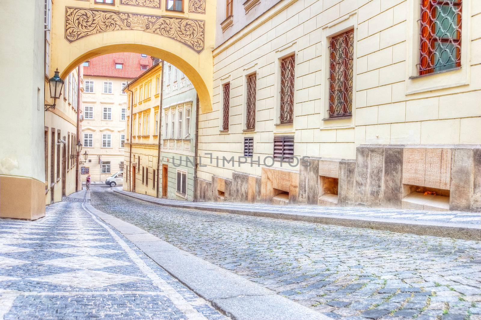 Old streets and buildings of Prague in Czech.