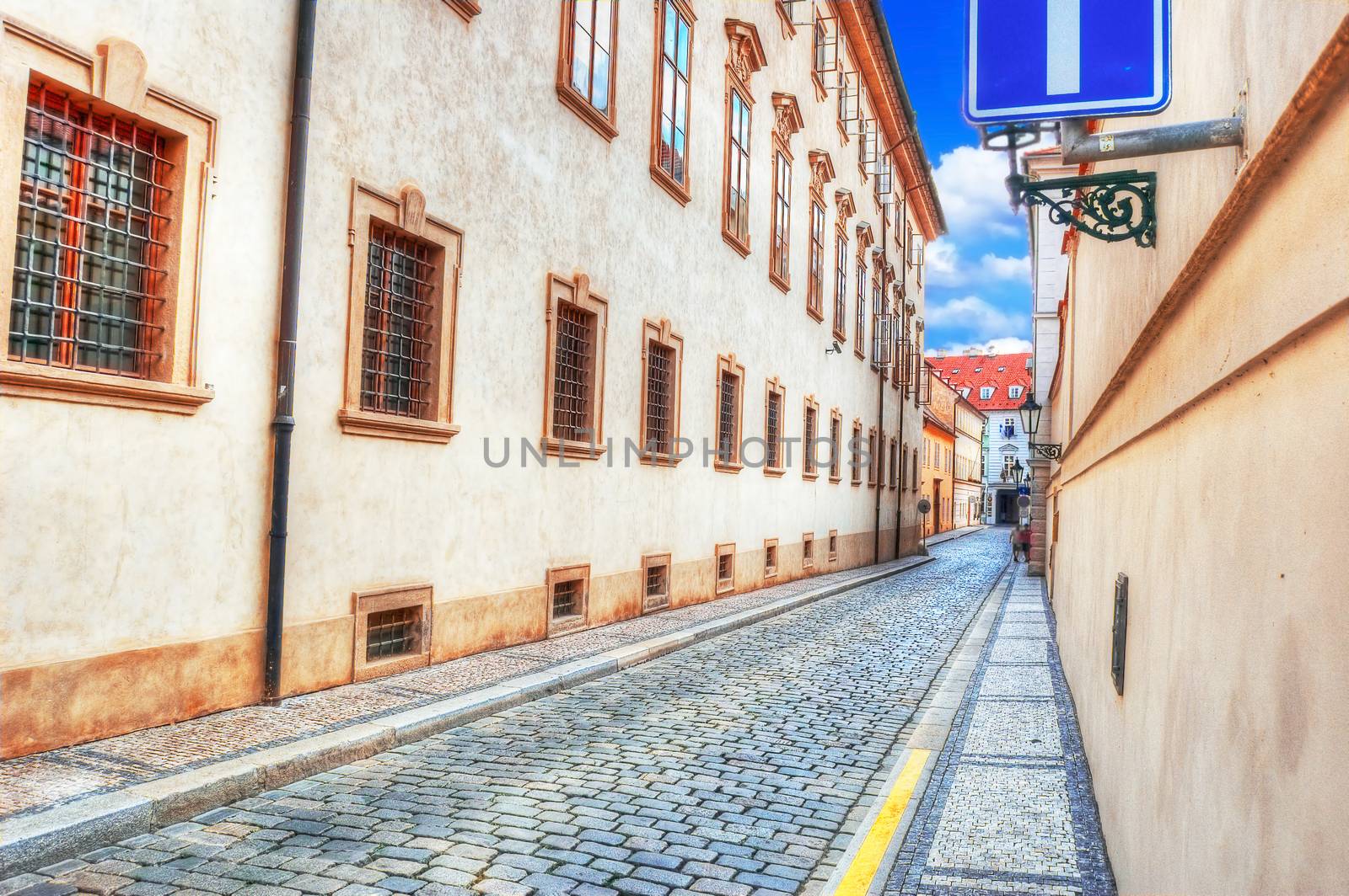 Old streets and buildings of Prague in Czech.