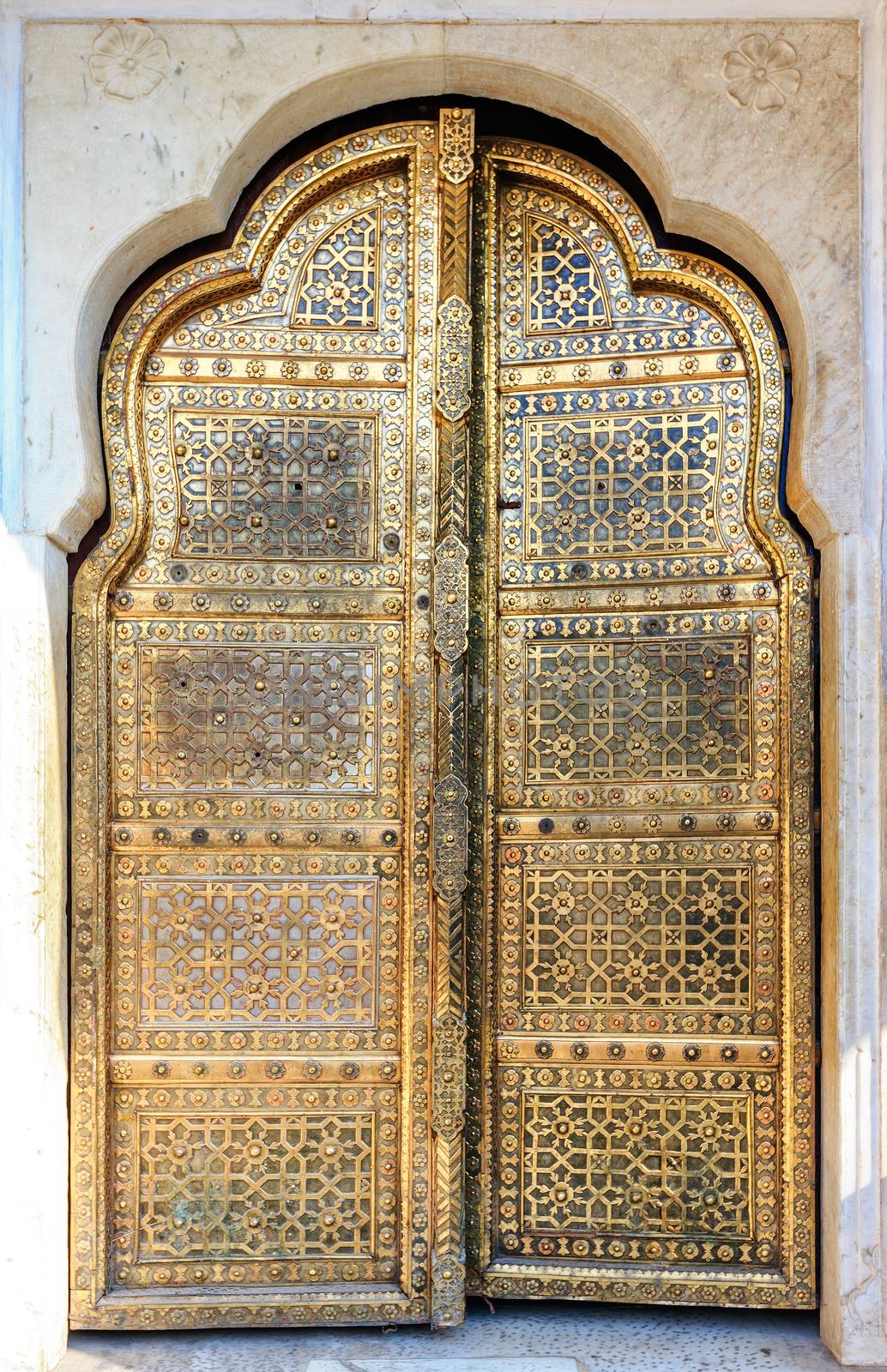 Golden Doors of Hawa Mahal or Palace of Winds in Jaipur, Rajasthan, India, Asia