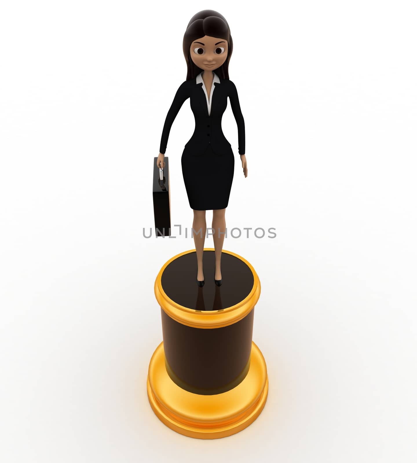 3d best employee award woman statue concept on white background, front angle view