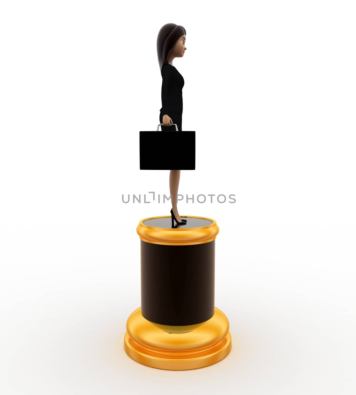 3d best employee award woman statue concept on white background, side angle view