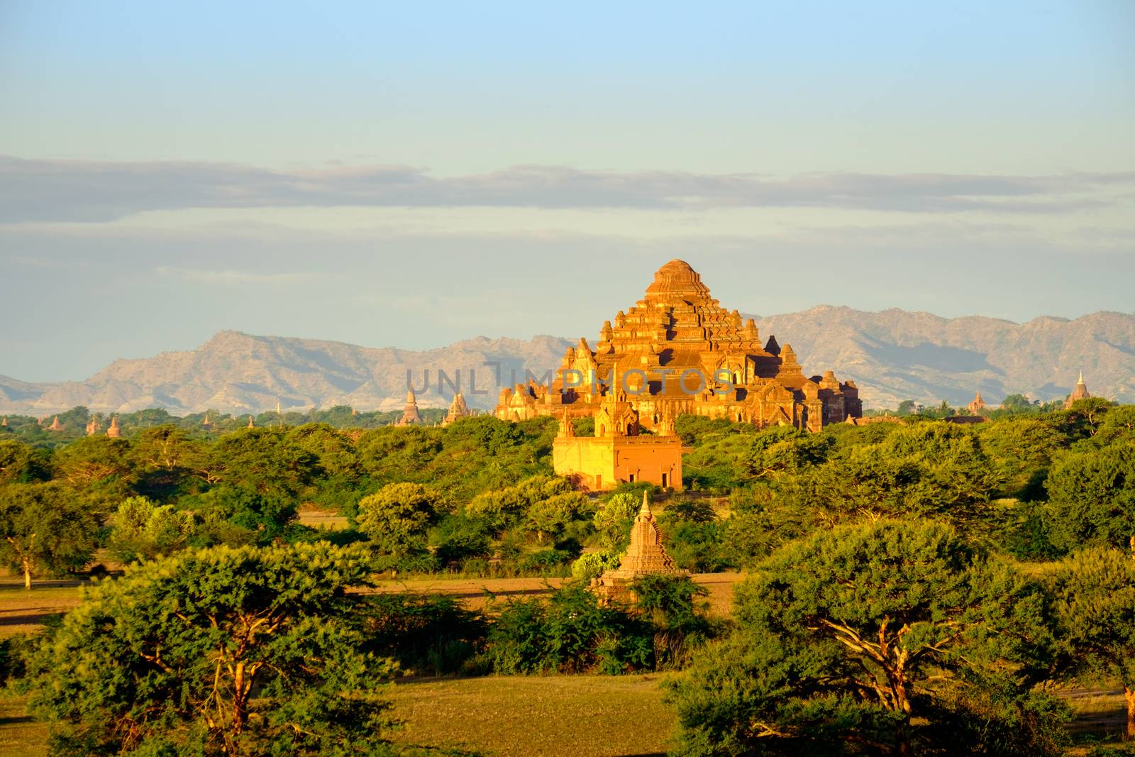 Scenic view of sunrise at ancient Dhammayangyi temple in old Bagan, Myanmar