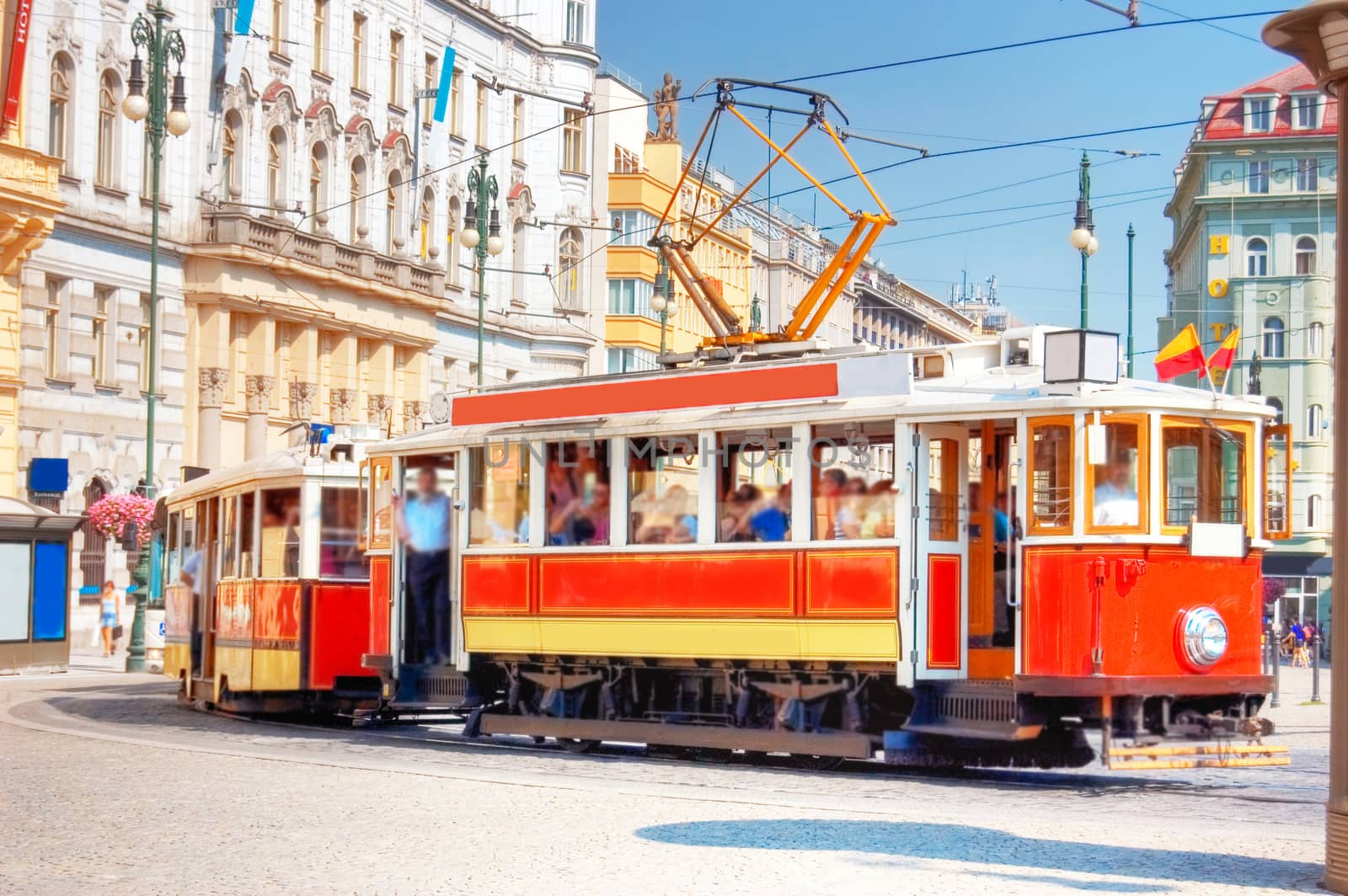 Old tram on Prague street.