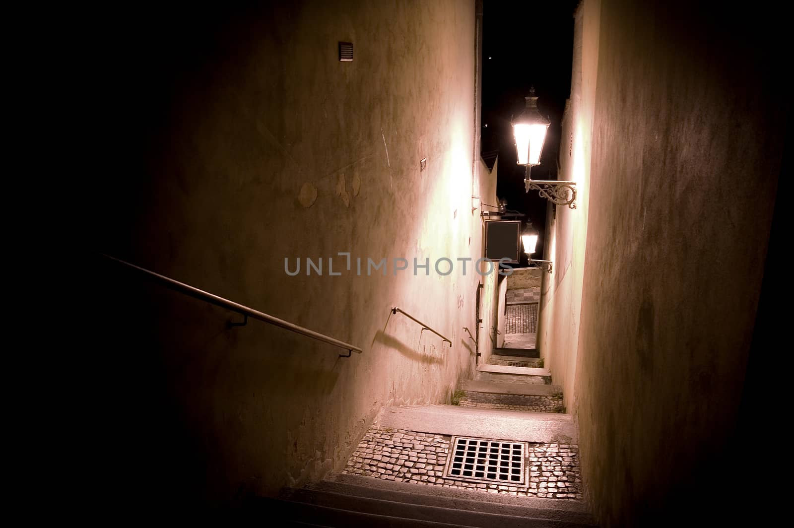 Old streets of Prague at night.