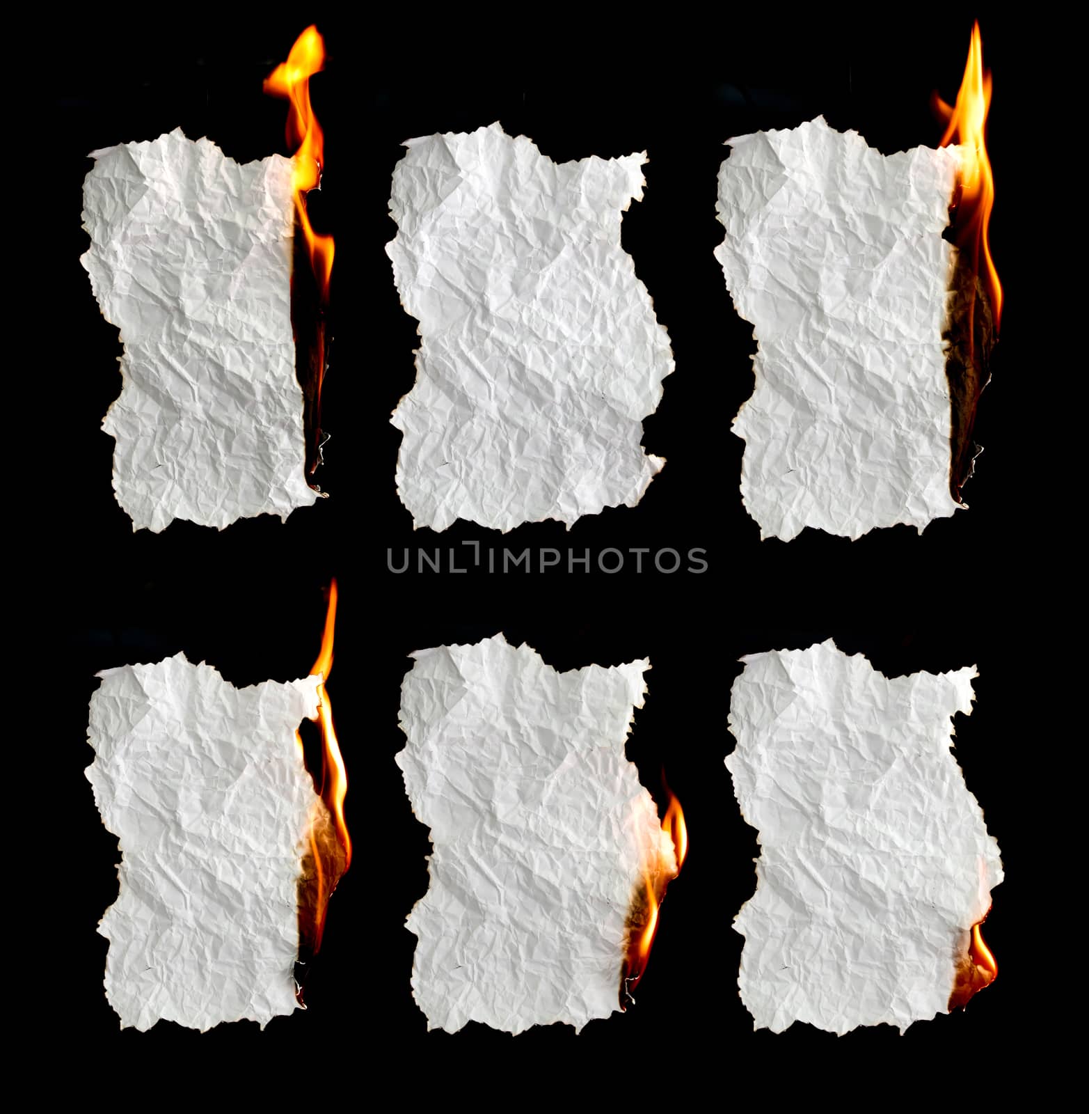 paper burning collection on black background