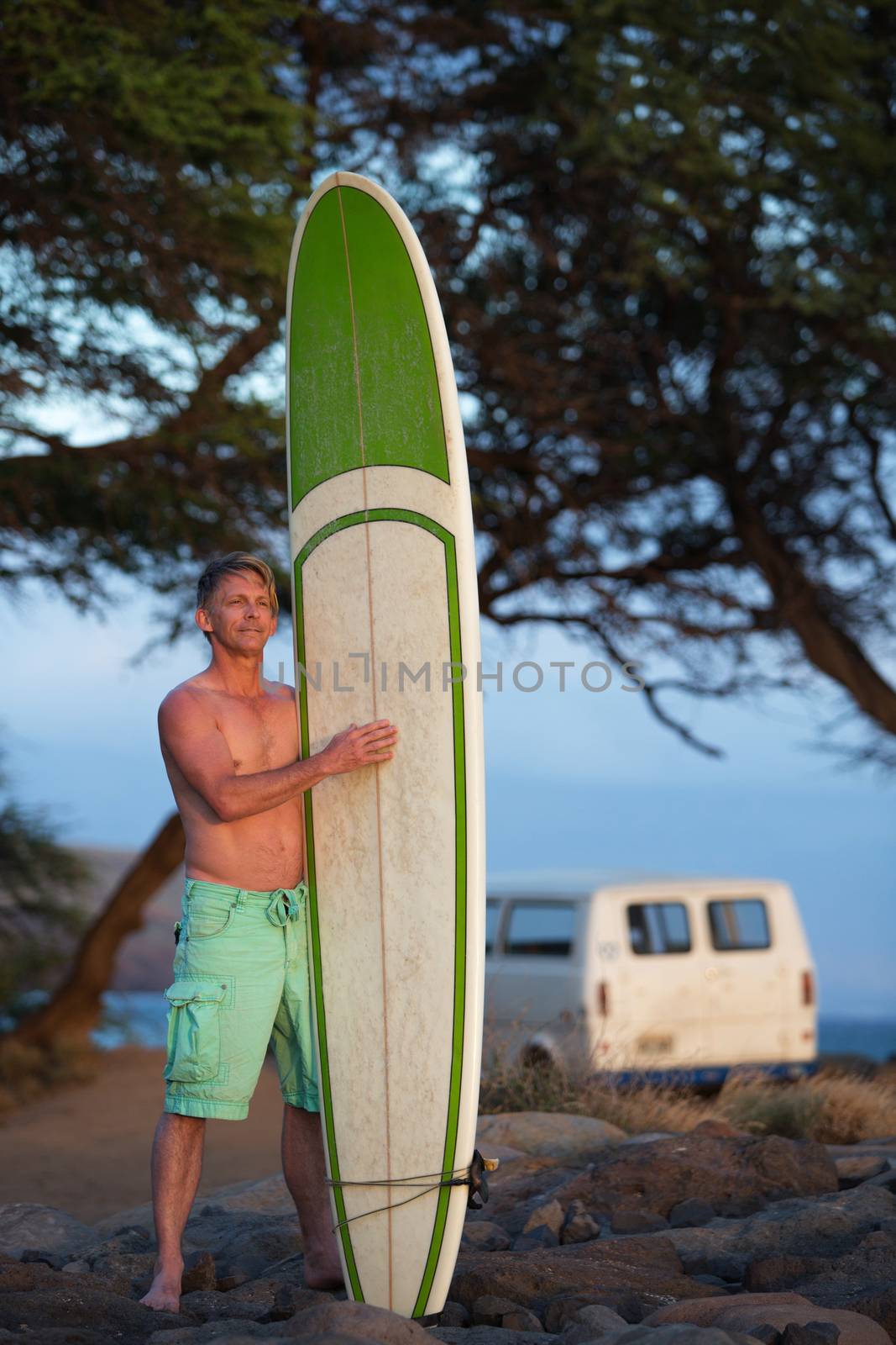 Man with Surfboard and Van by Creatista