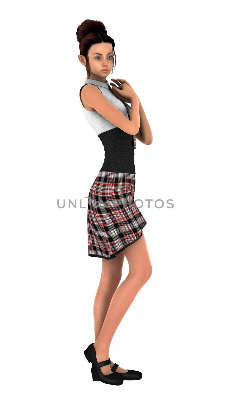 3D digital render of a teenager schoolgirl isolated on white background