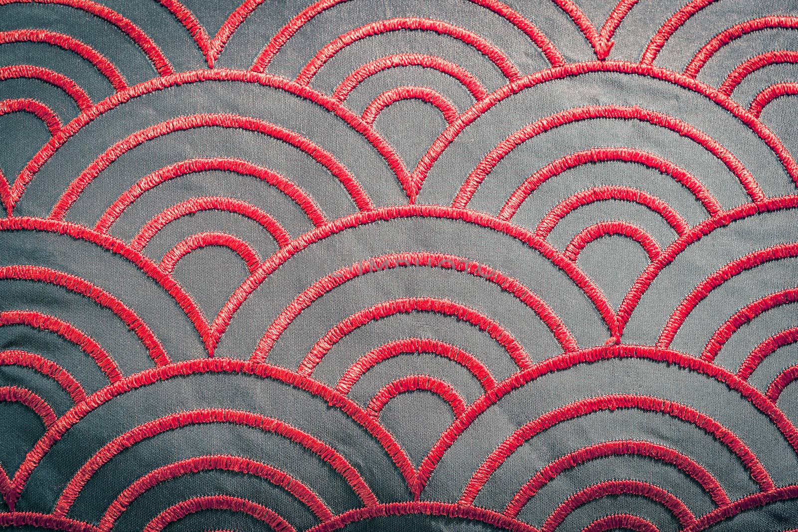 Red color, thread curve pattern texture on textile background by FrameAngel