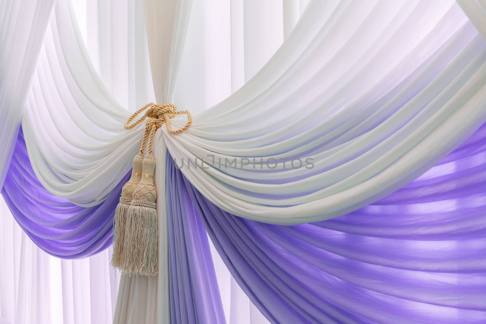 Luxury sweet white and violet curtain and tassel