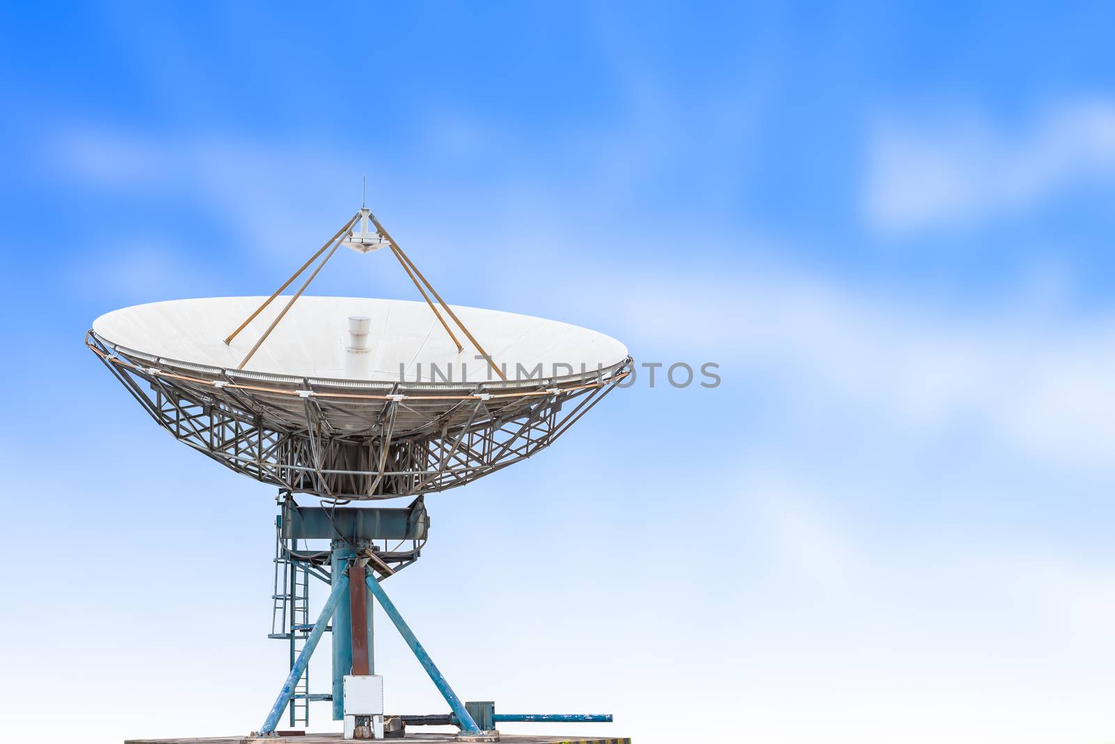 satellite dish antenna radar big size and blue sky grass background