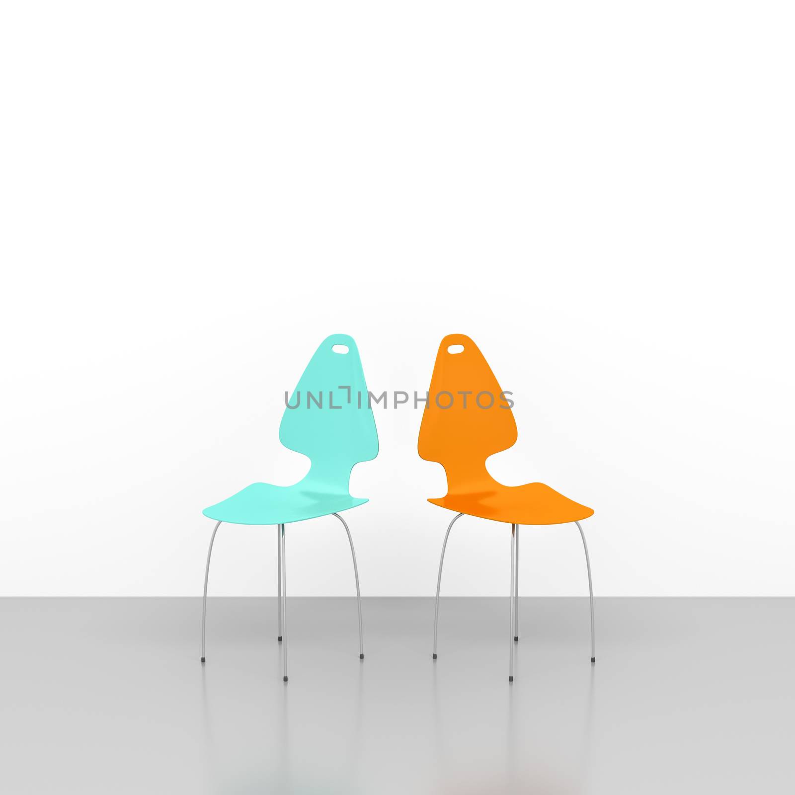 An image of two chairs in a white room