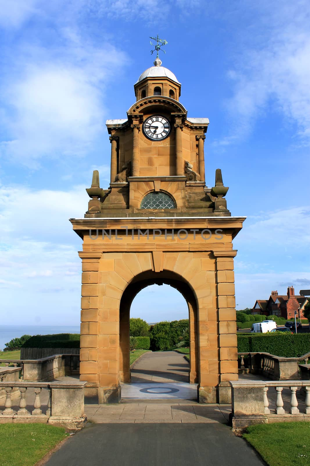 South Cliff historic clock tower in Scarborough, North Yorkshire, England.
