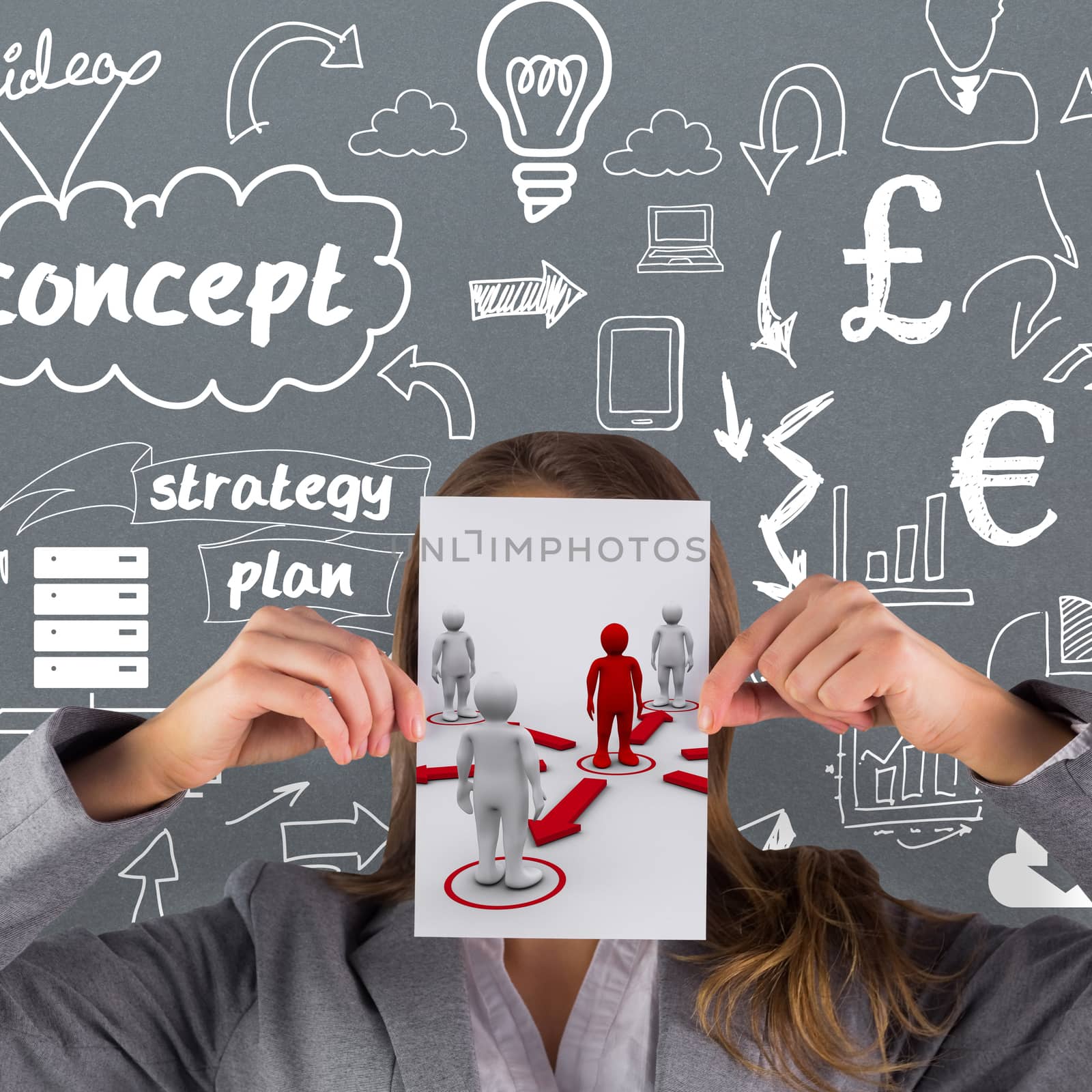 Composite image of businesswoman showing a card by Wavebreakmedia
