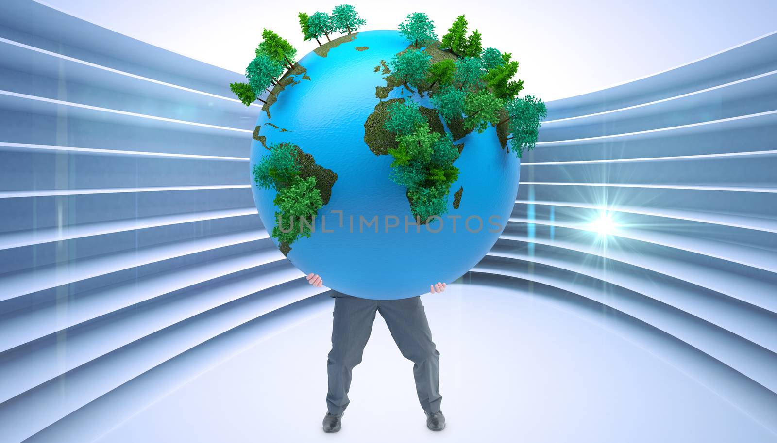Composite image of businessman carrying the world by Wavebreakmedia