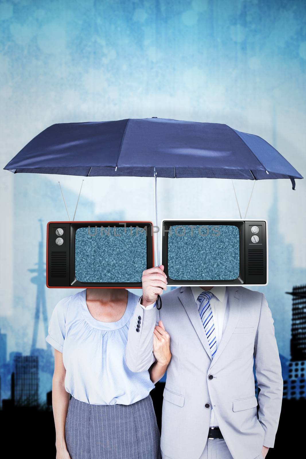 Composite image of business people holding a black umbrella by Wavebreakmedia