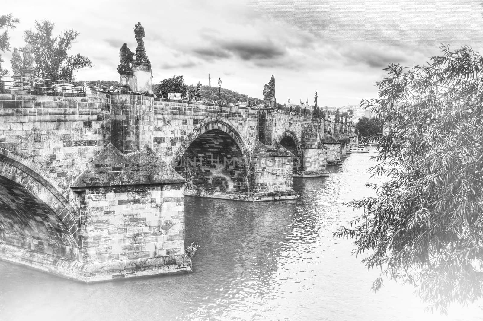 Charles bridge in Prague. Photo in retro vintage style.