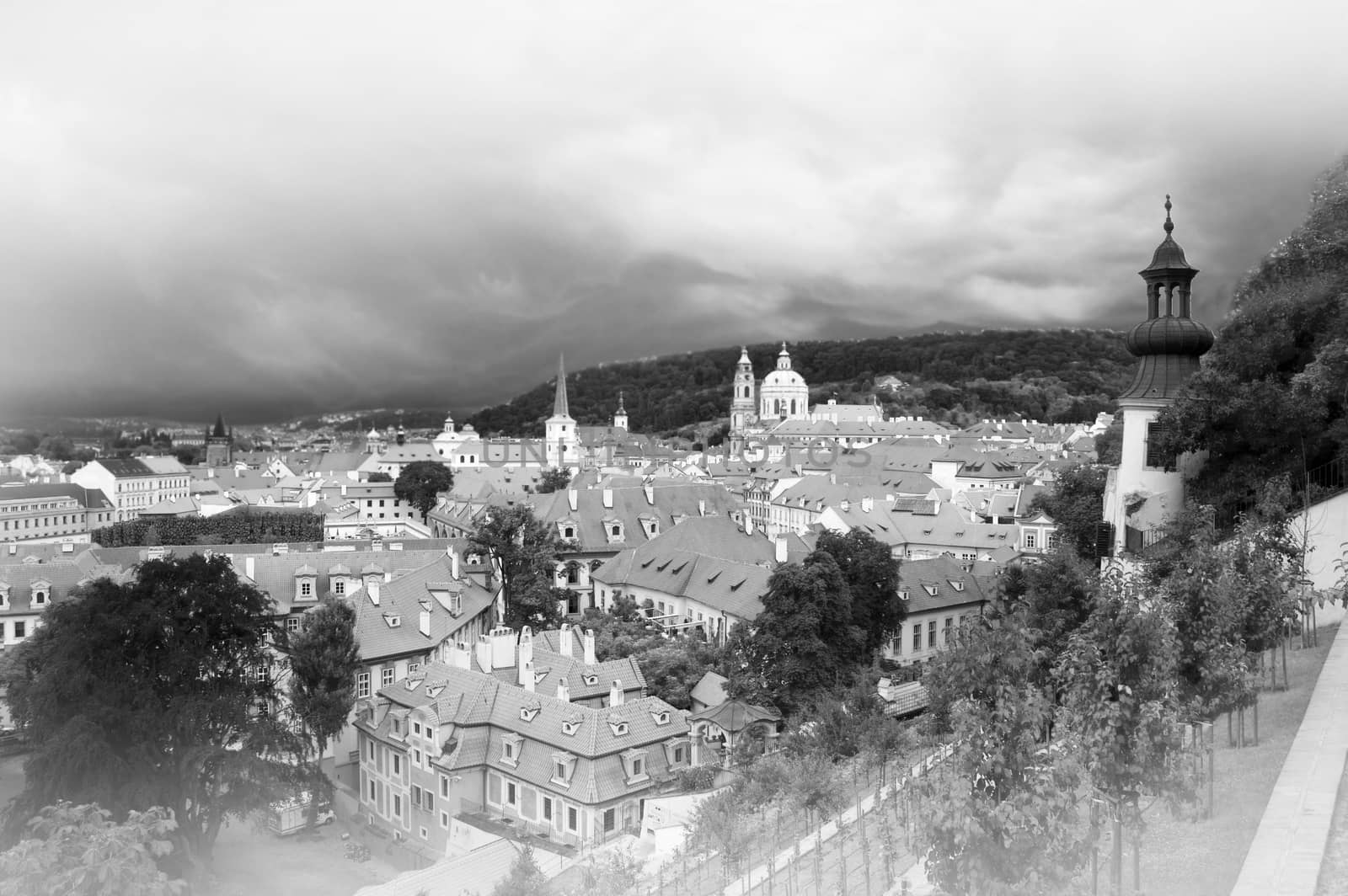 Panorama of Prague. Photo in retro vintage style.