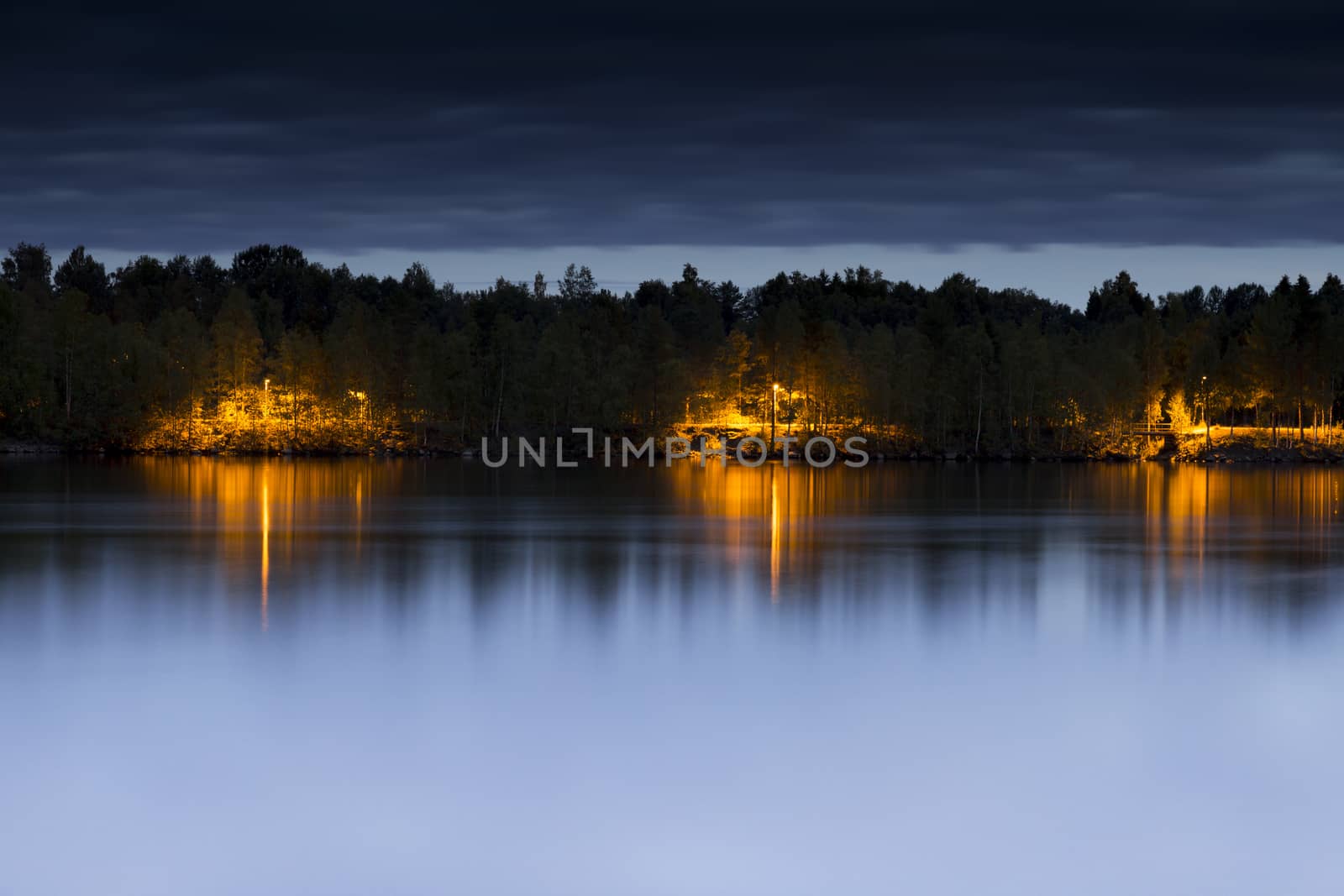 Street Light on Path by River in Umea, Sweden
