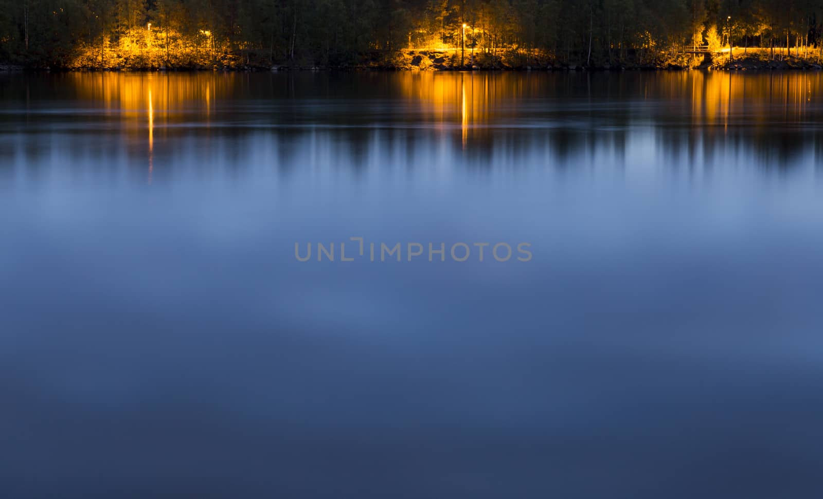 Street Light on Path by River in Umea, Sweden