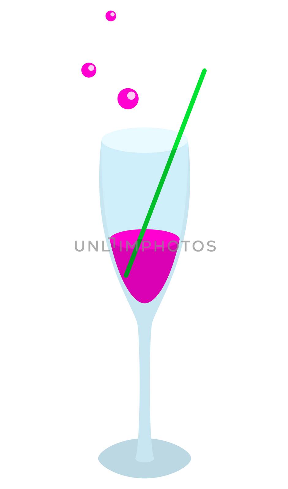 Transparent glass bocal with a straw and a lilac sparkling drink