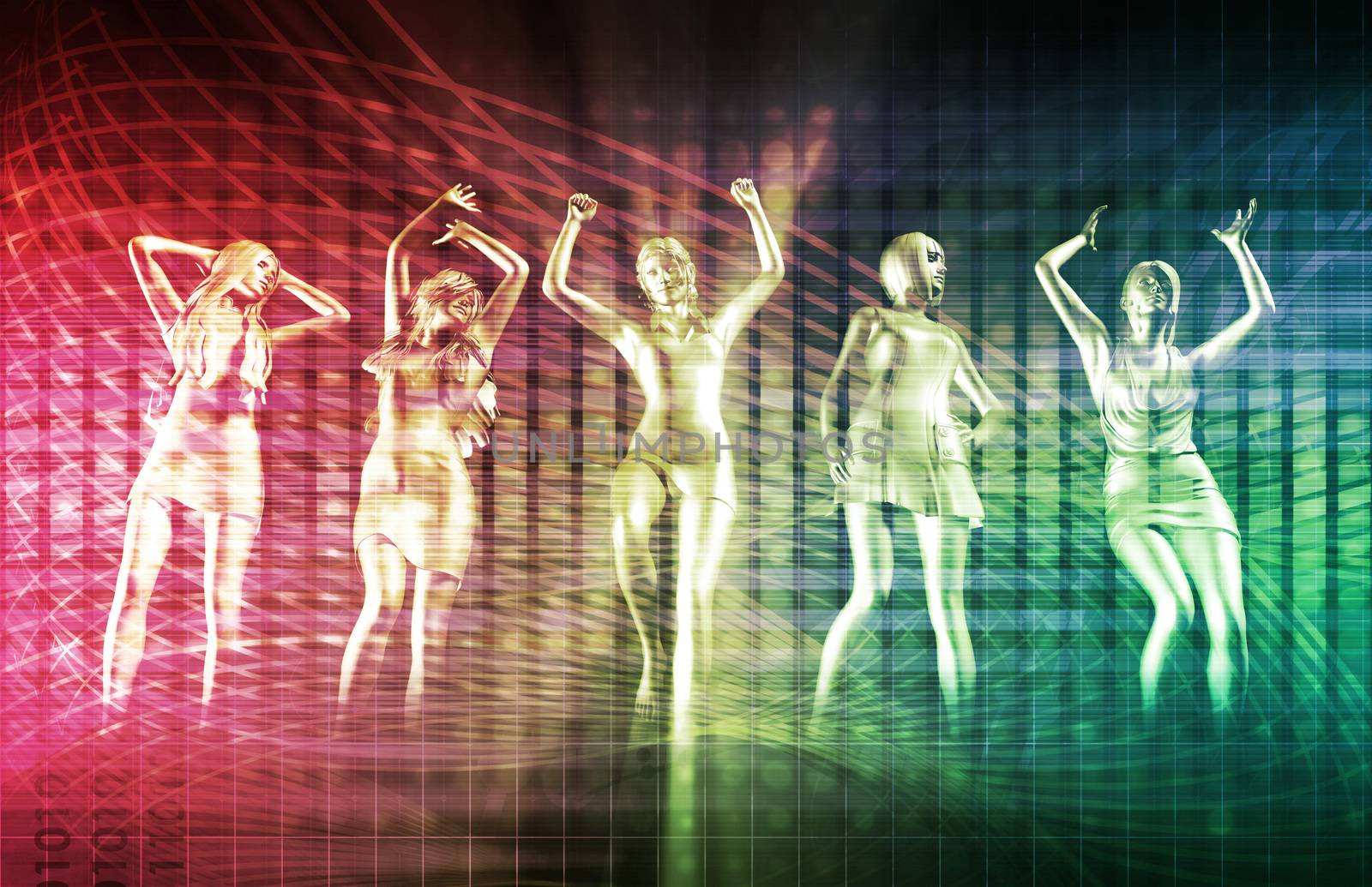 Beach Rave Party with Disco Dancing Girls 