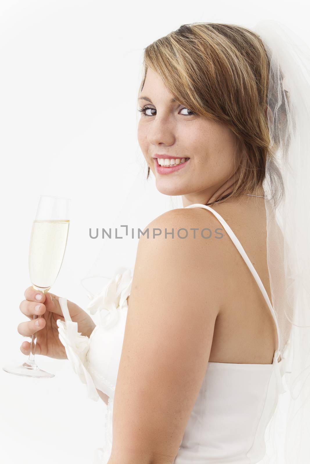 young bride with a glass of champagne