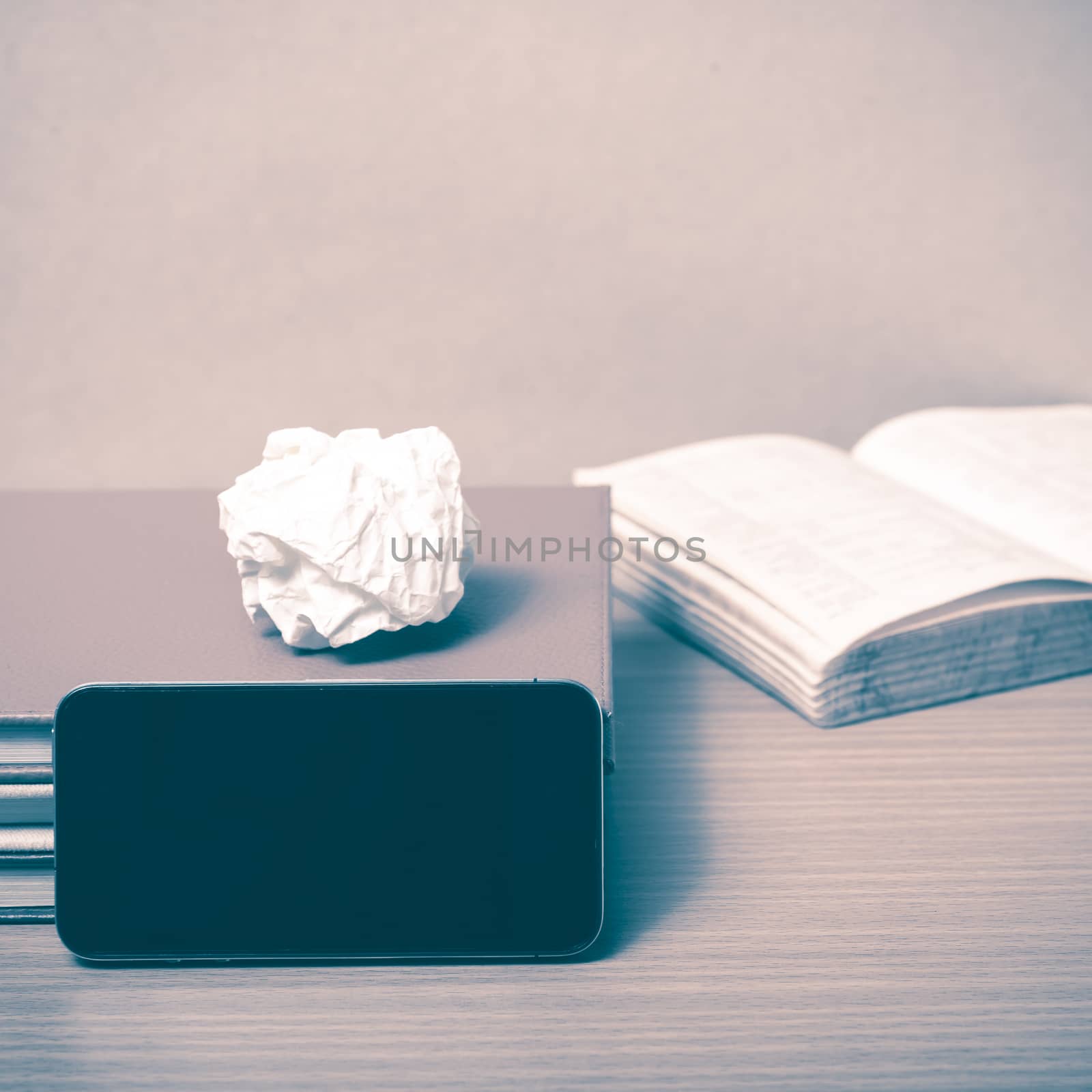 stack of book with smart phone vintage style by ammza12